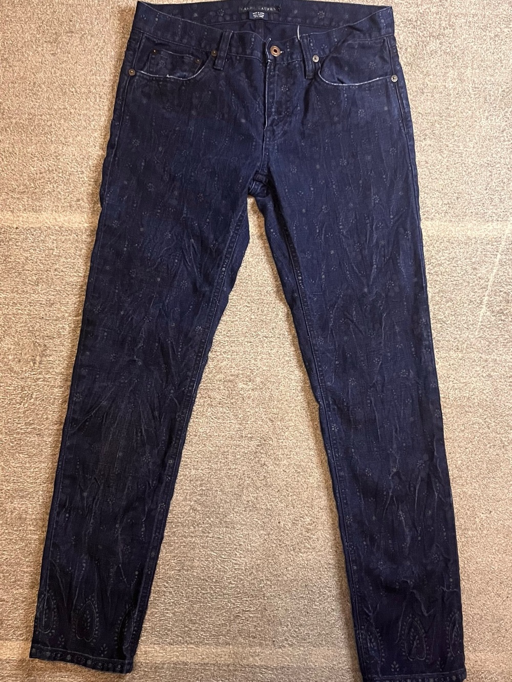 Ralph Lauren Slim Straight Navy Floral Patterned Jeans size 28‎ minimalist A2-29